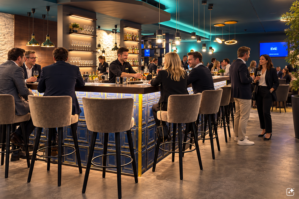 Gäste an der Bar der EVZ Premium-Lounge The Box