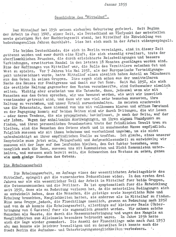Ein Scan eine historischen Zeitungsartikels mit einem schwarzweiß Fotos eines Nachbarschaftsheim in der rechten Ecke.